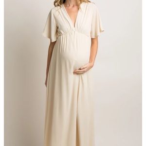 Ivory Chiffon Bell Sleeve Maternity Maxi Dress